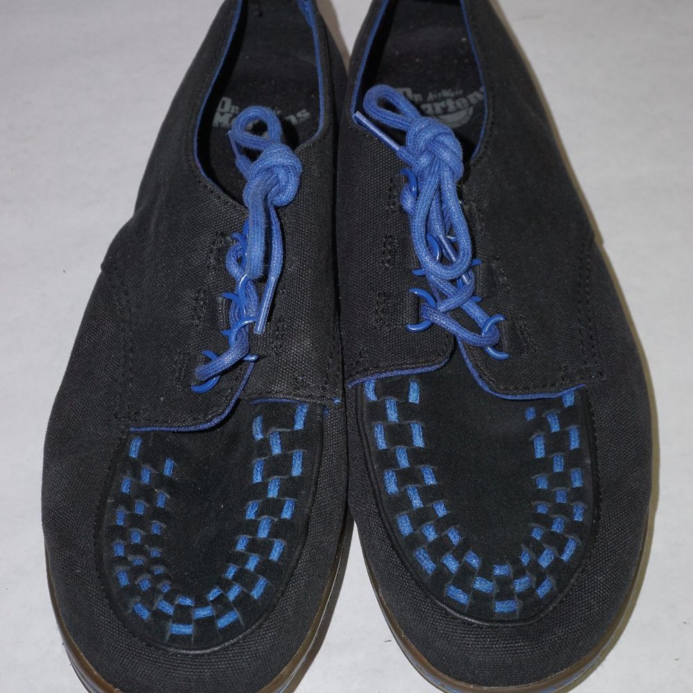 Dr. Martens Mario Black cloth creepers with royal blue stitching M 12